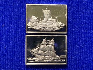 (2) Three Gram .925 Fine Silver Bar "Boat Series - Nippon Maru & Pilgrim".