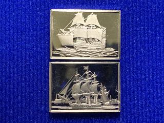 (2) Three Gram .925 Fine Silver Bar "Boat Series - Mayflower & Packet Ship".