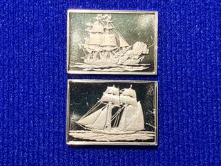 (2) Three Gram .925 Fine Silver Bar "Boat Series - USS Constitution & Baltimore Clipper".