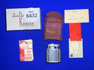 Vintage Ronson Lighter c/w Case, Spare Parts Kit, and Manual.