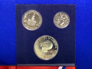 1976 USA One Dollar, Half Dollar And Quarter Dollar Bi-Centennial Coin Set.