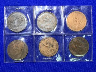 1912, 1915 - 1919 UK One Penny Coin Set.