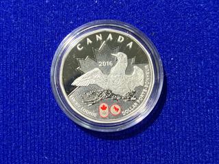 2016 Canada One Dollar .9999 Fine Silver Colour Printed Coin, "Lucky Loonie" c/w Display Case.