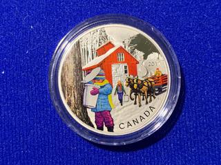 2017 Canada Ten Dollar .9999 Fine Silver Colour Printed Coin, "The Sugar Shack" c/w Display Case.