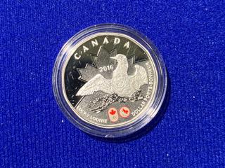 2016 Canada One Dollar .9999 Fine Silver Colour Printed Coin, "Lucky Loonie" c/w Display Case.