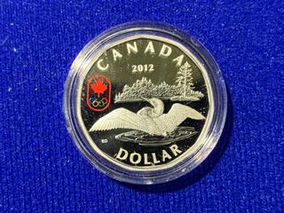 2012 Canada One Dollar .9999 Fine Silver Colour Printed Coin, "Lucky Loonie" c/w Display Case.