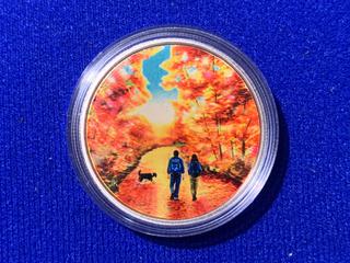 2017 Canada Fifteen Dollar .9999 Fine Silver Colour Printed Coin, "Nature Walk at Sunrise" c/w Display Case.