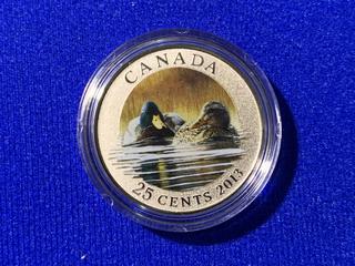 2013 Canada Twenty Five Cent Colour Printed Coin "Mallard" c/w Display Case.