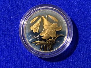 2004 Canada Fifty Cent Sterling Silver Coin "Easter Lily" c/w Display Case.