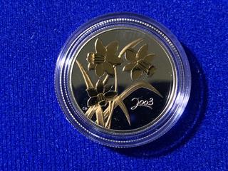 2003 Canada Fifty Cent Sterling Silver Coin "Golden Daffodil" c/w Display Case.