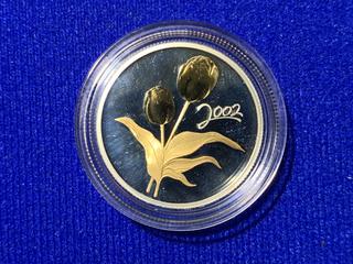 2002 Canada Fifty Cent Sterling Silver Coin "Golden Tulip" c/w Display Case.