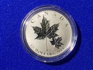 2013 Canada Ten Dollar .9999 Fine Silver Coin, "Maple Leaf" c/w Display Case.