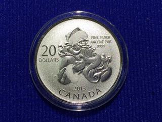 2013 Canada Twenty Dollar .9999 Fine Silver Coin, "Santa Claus".