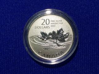 2012 Canada Twenty Dollar .9999 Fine Silver Coin, "Maple Leaf".