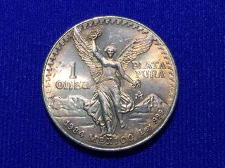 1984 Mexico One Troy Ounce .999 Pure Silver Coin, "Libertad".