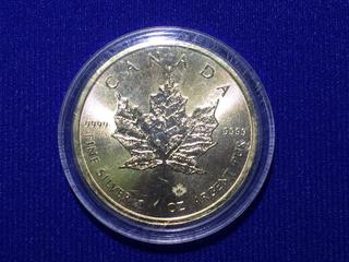 2018 Canada Five Dollar .9999 Fine Silver Coin, "Maple Leaf".