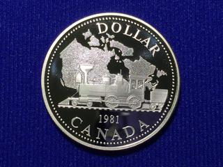 1981 Canada One Dollar .500 Silver Coin, "Trans-Canada Railway".