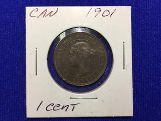 1901 Canada One Cent Bronze Coin, "Victoria".