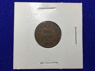 1933 Canada One Cent Bronze Coin, "George V".