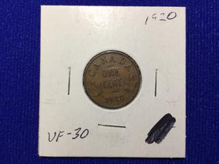 1920 Canada One Cent Bronze Coin, "George V".
