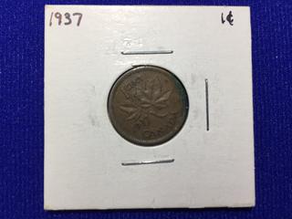 1937 Canada One Cent Bronze Coin, "George VI".