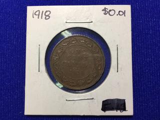 1918 Canada One Cent Bronze Coin, "George V".