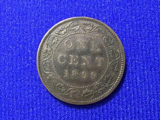 1899 Canada One Cent Bronze Coin, "Victoria".