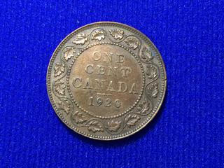 1920 Canada One Cent Bronze Coin, "George V".