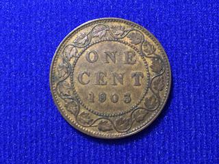 1903 Canada One Cent Bronze Coin, "Edward VII".