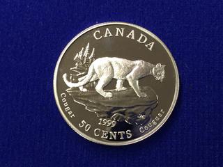 1999 Canada Fifty Cent .925 Silver Coin, "Cougar".