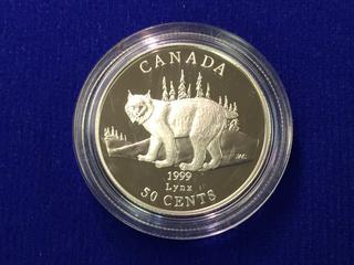 1999 Canada Fifty Cent .925 Silver Coin, "Lynx".