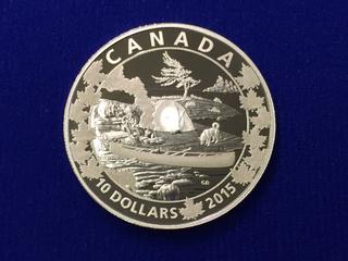 2015 Canada Ten Dollar Silver Coin, "Canoe".