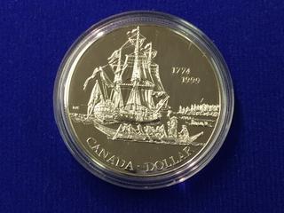 1999 Canada One Dollar .925 Silver Coin, "225th Anniversary of the Voyage of Juan Perez".