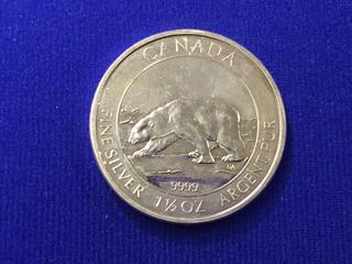 2013 Canada Eight Dollar 1 1/2 Ounce .9999 Fine Silver Coin, "Polar Bear".