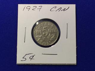 1927 Canada Five Cent Coin, "George V".