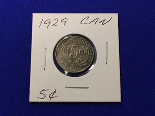 1929 Canada Five Cent Coin, "George V".