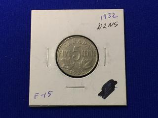 1932 Canada Five Cent Coin, "George V".