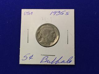 1935 United States Five Cent Coin, "Buffalo".