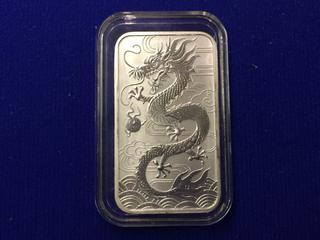 2018 Australia One Dollar One Ounce .9999 Silver Bar, "Dragon".