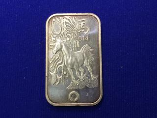 2014 Rand Refinery One Ounce .999 Fine Silver Bar, "Horse".