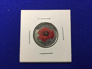 2015 Canada Twenty Five Cent Silver Colour Printed Coin, "Remember Souvenir".