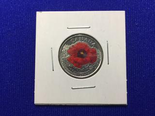 2015 Canada Twenty Five Cent Silver Colour Printed Coin, "Remember Souvenir".