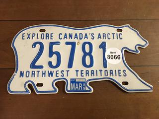 Northwest Territories License Plate, 1989.
