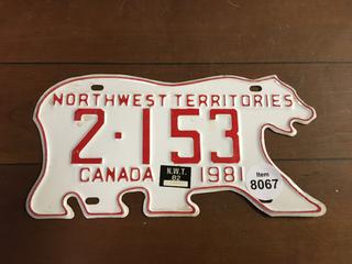 Northwest Territories License Plate, 1982.