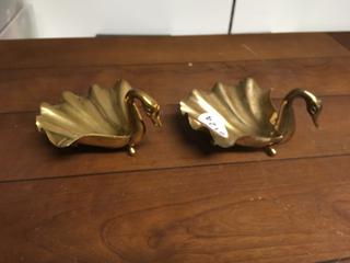 (2) Brass Swan Candy Dishes.