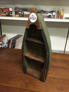Small Wooden Boat Decor, 15" Tall.