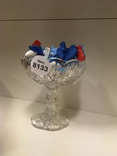 Glass Candy Dish with Quantity of Smurf Toys.