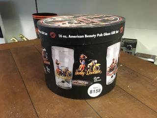 Harley Davidson 16 oz American Beauty Pub Glass Gift Set.