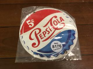 Round Porcelain Pepsi Sign, 8" Diameter.