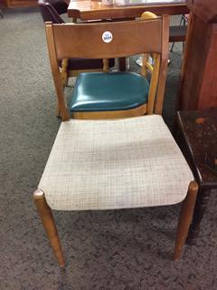 Wood chair with Beige Fabric Seat.